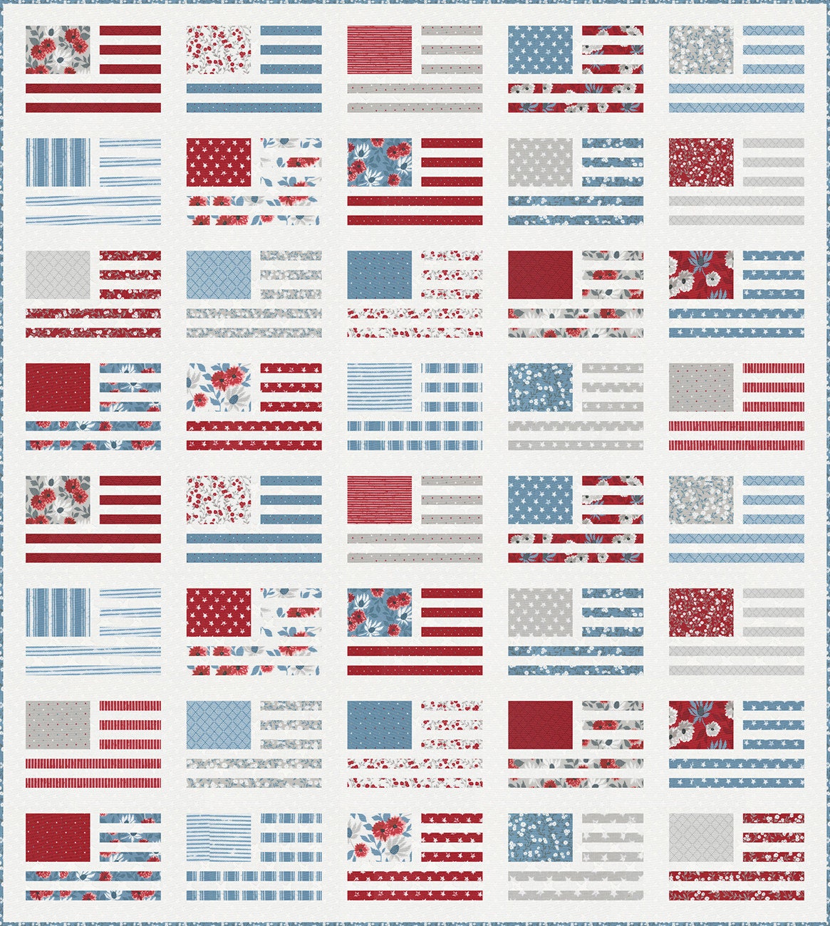 Miss Americana Quilt Pattern, Lella Boutique LB225, Fat Quarter FQ Friendly USA American Flag Patriotic Throw Quilt Pattern