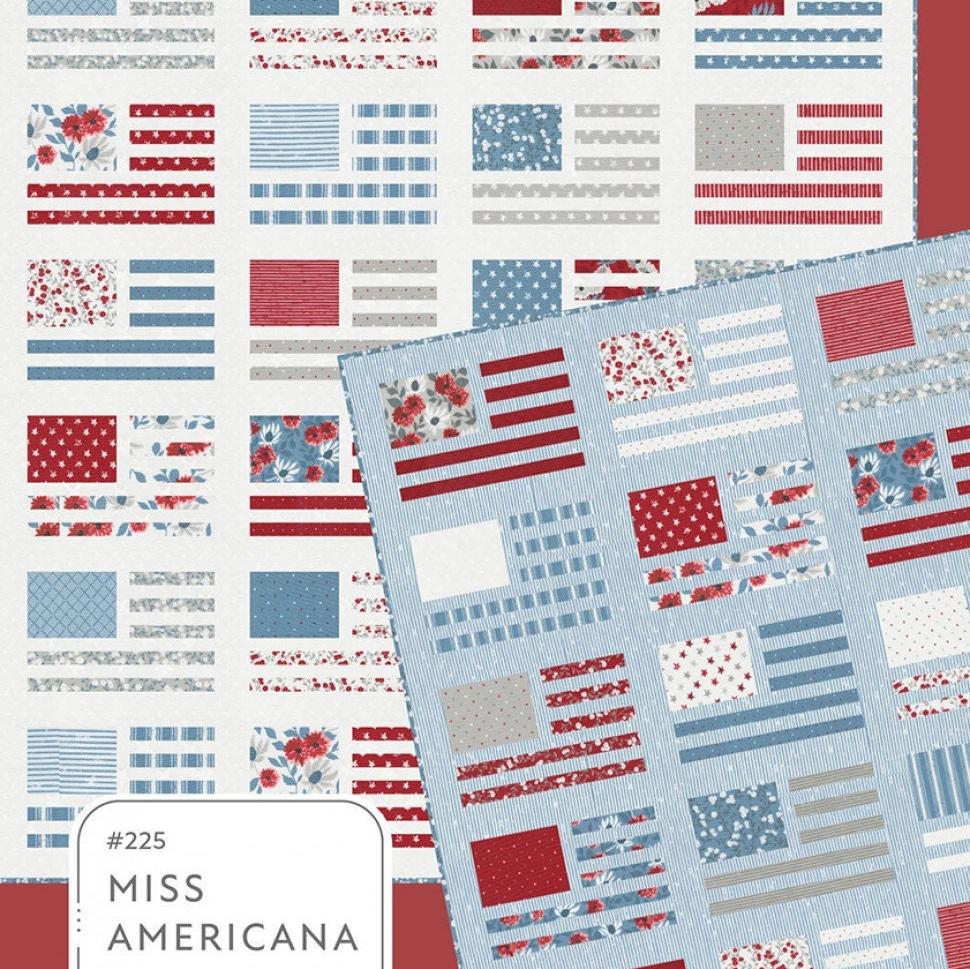 Miss Americana Quilt Pattern, Lella Boutique LB225, Fat Quarter FQ Friendly USA American Flag Patriotic Throw Quilt Pattern