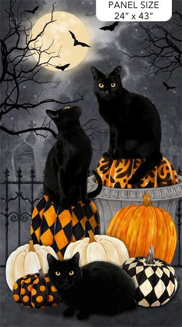 Hallow's Eve - Halloween Cat 24" Fabric Panel, Northcott 27080-99, Cerrito Creek Studio, Halloween Quilt Panel