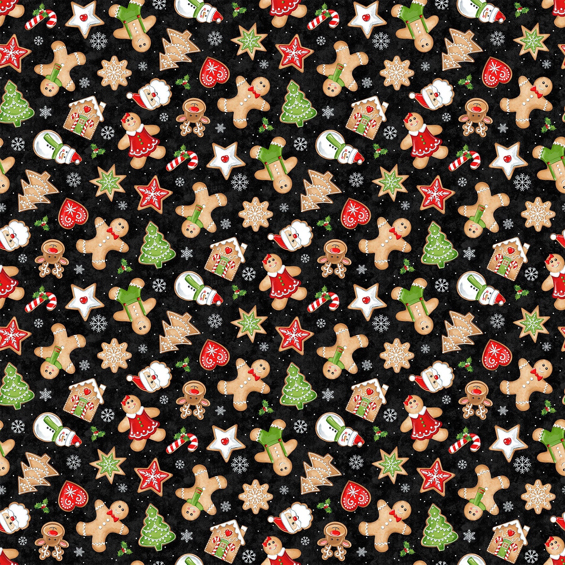 REMNANT 27" of Sugar Coated - Christmas Cookies on Black Fabric, Northcott DP27143-99, Deborah Edwards, Christmas Xmas Cotton Quilt Fabric