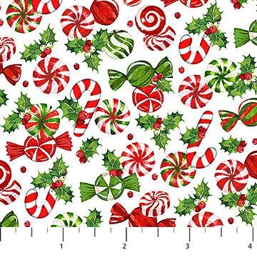 REMNANT 30" of Sugar Coated - Christmas Candy Cane Peppermints Fabric, Northcott DP27147-10, Christmas Xmas Cotton Quilt Fabric, Edwards