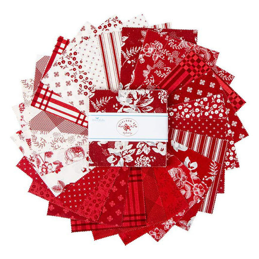 Heirloom Red 5" Stacker, Riley Blake 5-14340-42, 5" Precut Red and Cream Quilt Fabric Squares, My Mind's Eye