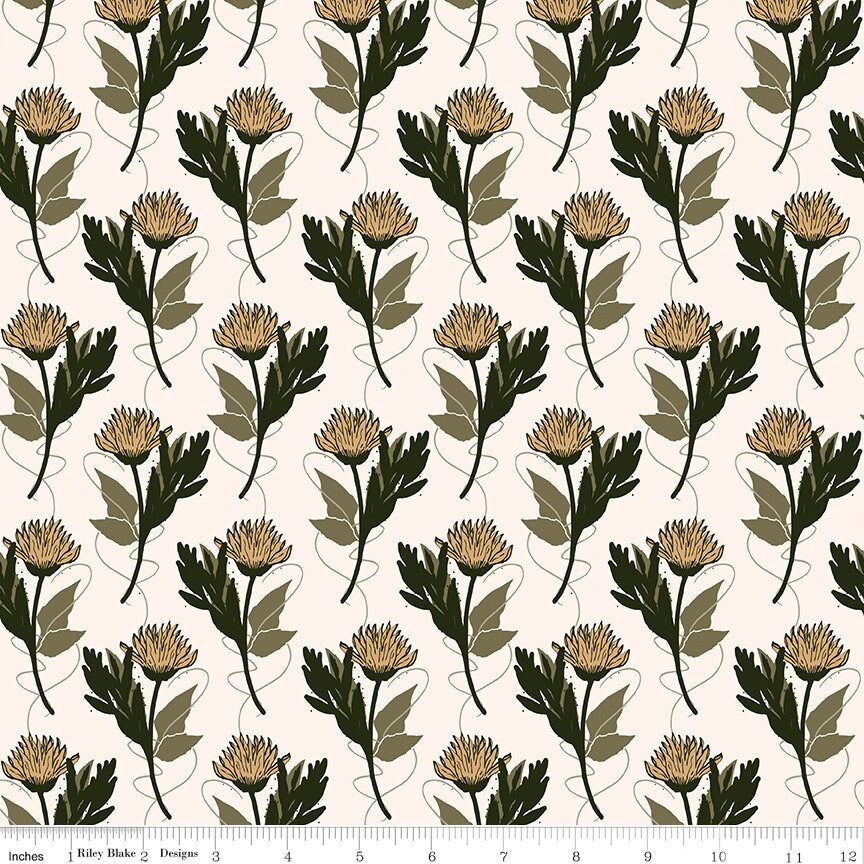 Dancing Daisies 5" Stacker, Riley Blake 5-14540-42, Precut Floral Quilt Fabric Squares, Rust Green Tan Purple Cotton Fabric, Casey Cometti