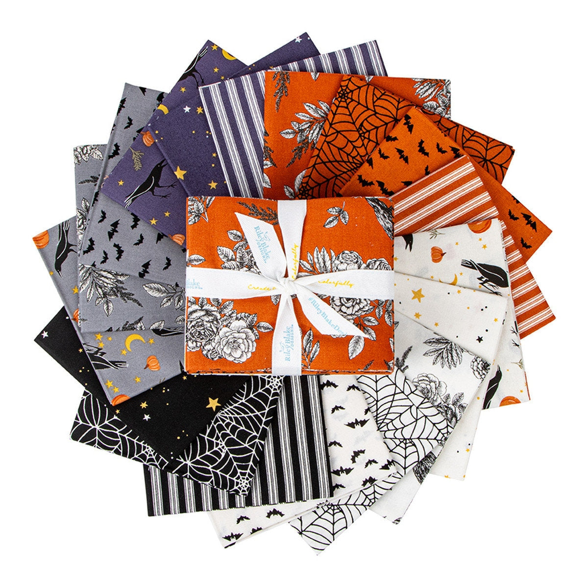 Sophisticated Halloween 18 Fat Quarter Bundle, Riley Blake FQ-14620-18, Precut 18 x 22 Halloween Fabric, My Mind's Eye