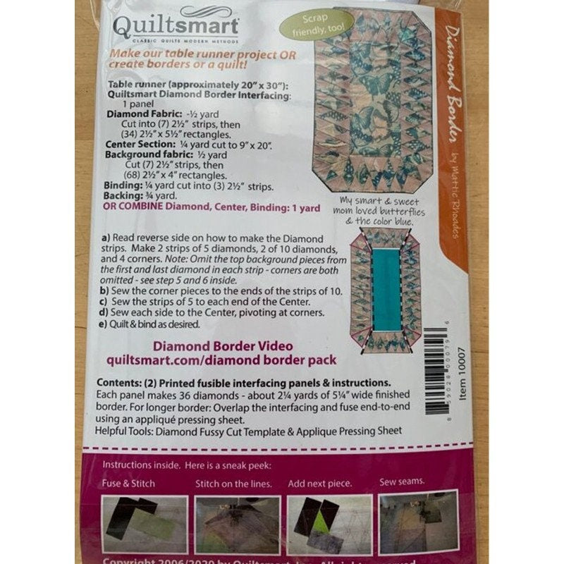 Quiltsmart Diamond Border Smart Ease Fun Pack, QS 10007, Printed Fusible Interfacing, Foundation Piecing