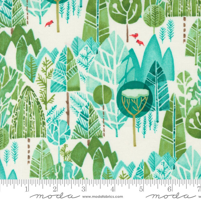 Winterly - Cream Winter Landscape and Nature Fabric, Moda 48762 11, Robin Pickens, Cardinal Red Bird Fabric, By the Yard