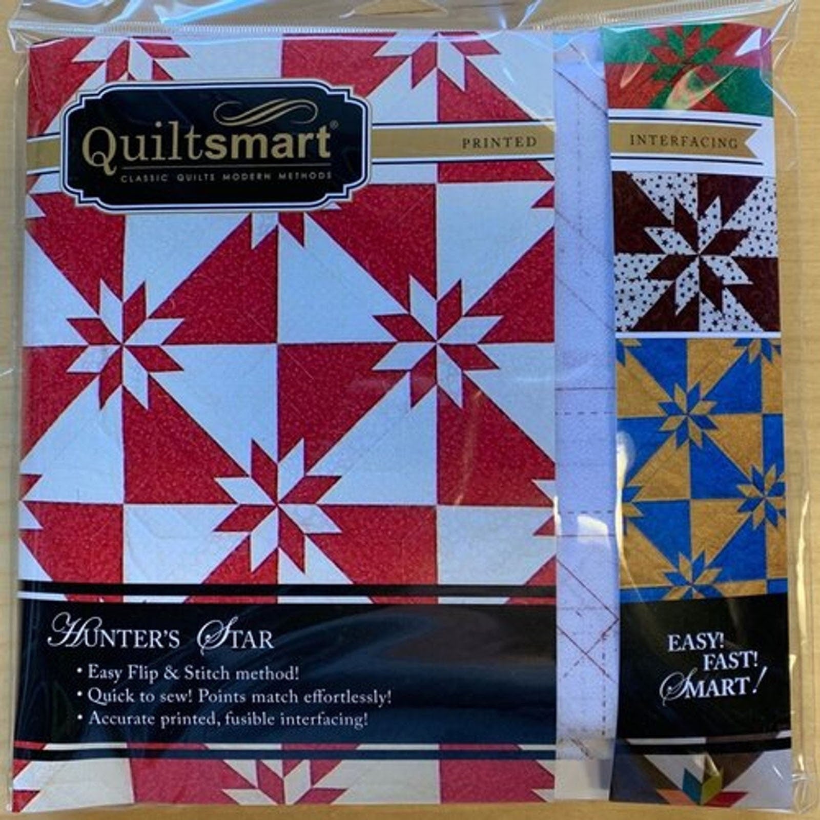 Hunter's Star Snuggler Pack, Quiltsmart QS15009, Star Table Runner Lap Baby Quilt Pattern with Printed Fusible Interfacing