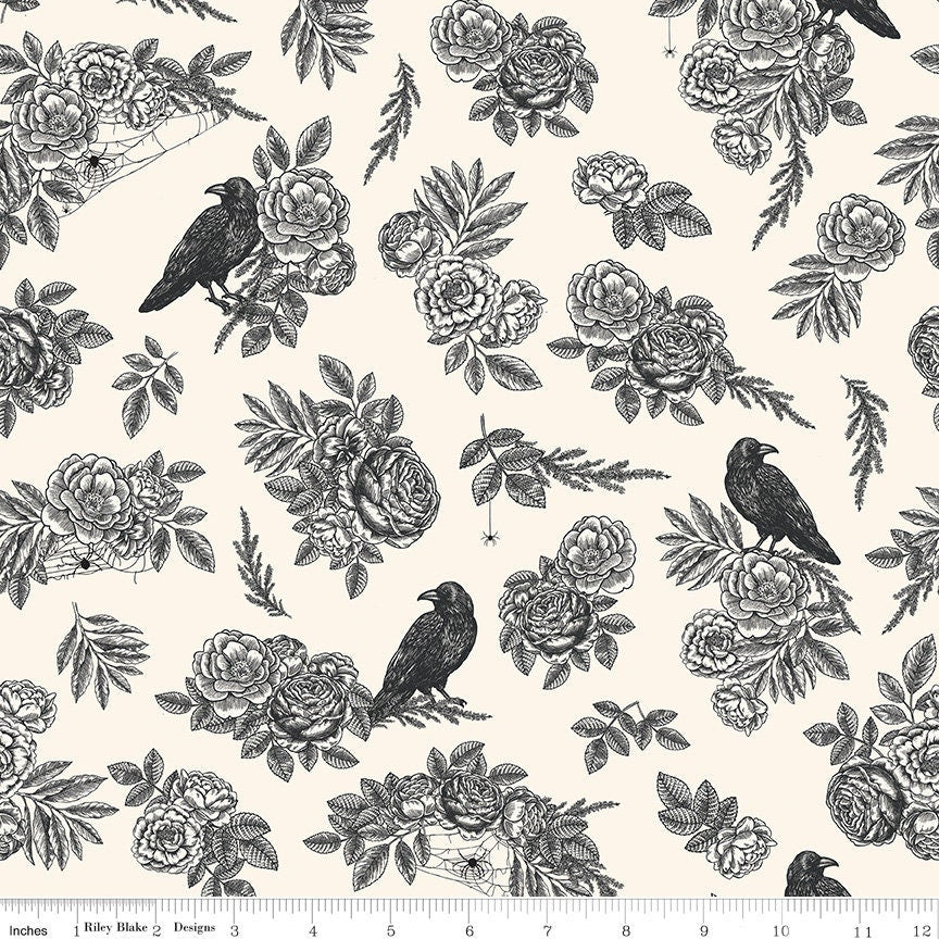 Sophisticated Halloween 10" Stacker, Riley Blake 10-14620-42, 10" Precut Halloween Floral Crows Quilt Fabric Squares, My Mind's Eye