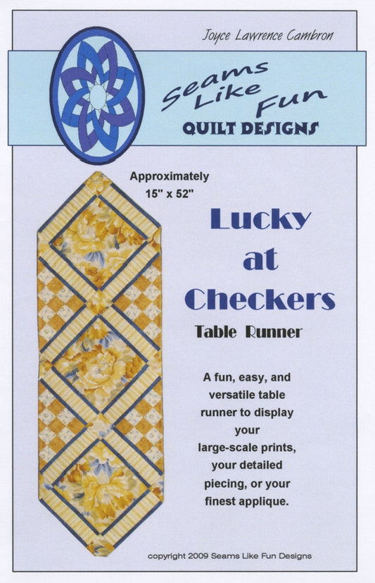 Lucky at Checkers Table Runner Pattern, Seams Like Fun Designs AP0501, Yardage Friendly Pointed Table Topper Pattern