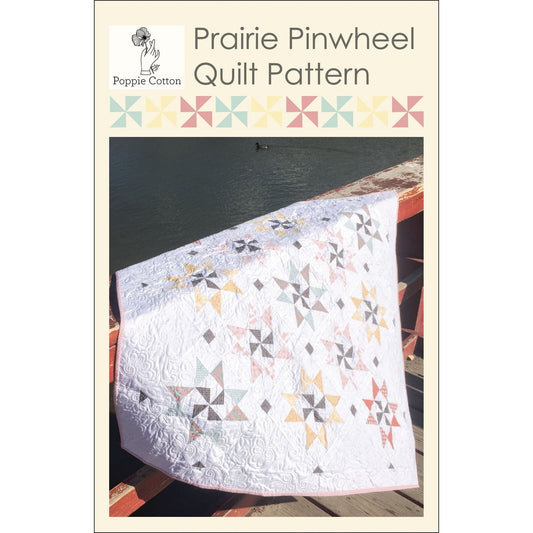 Prairie Pinwheel Quilt Pattern, Poppie Cotton PC1903, 5" Charm Squares Scrap Friendly Pinwheel Stars Baby Lap Quilt Pattern