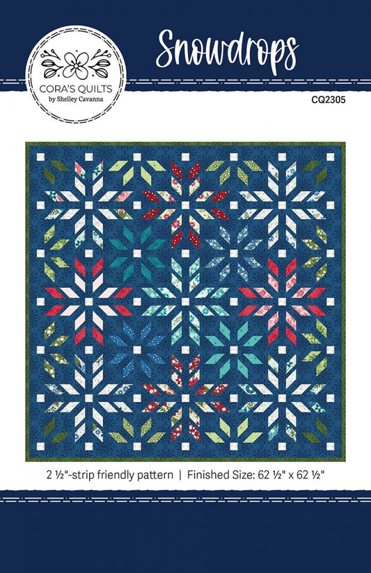 Snowdrops Quilt Pattern, Cora's Quilts CQ2305, 2.5" Strip Roll Friendly Star Throw Quilt Pattern, Square Snowflake Quilt Pattern