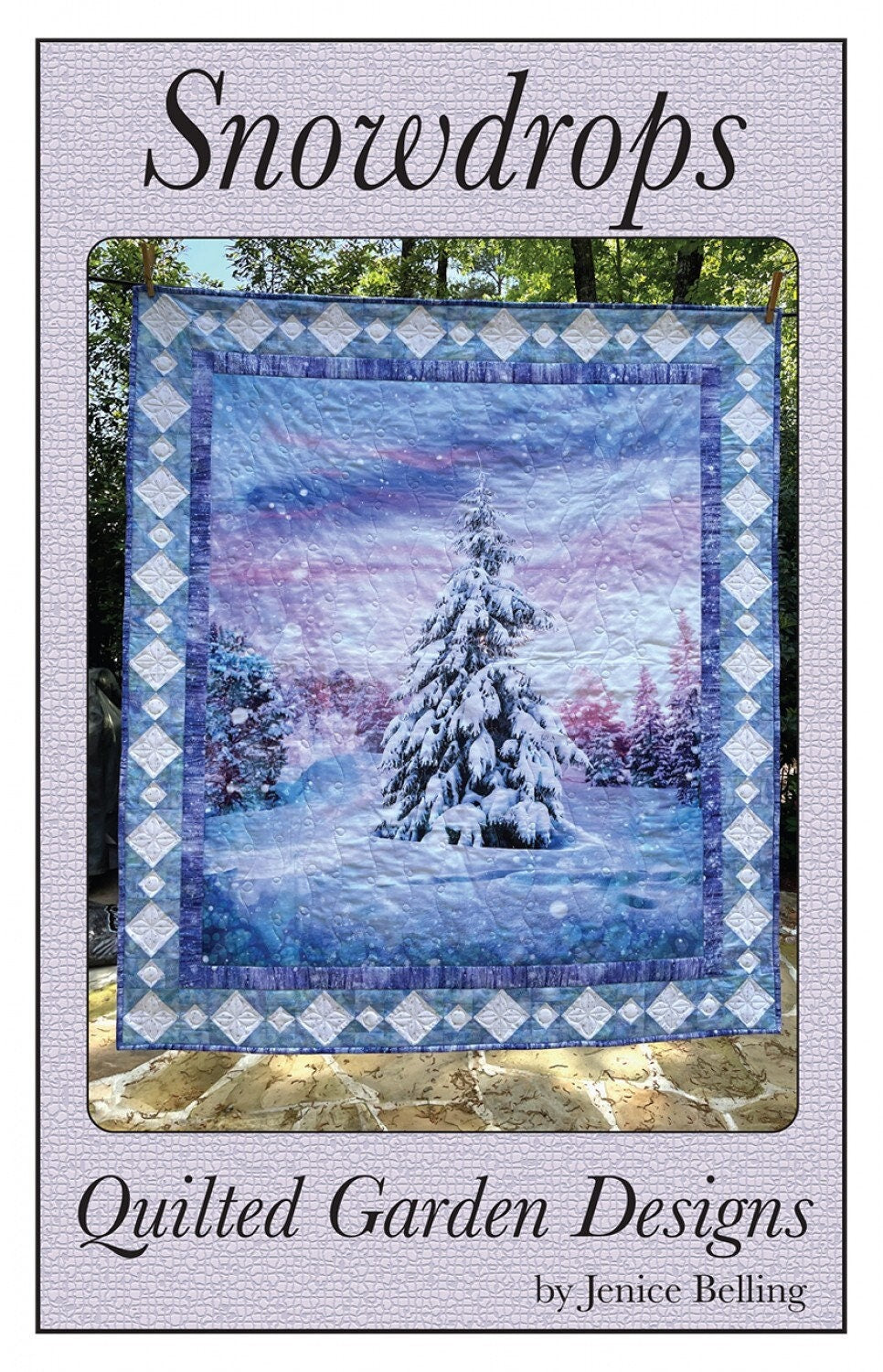 Snowdrops Panel Frame Quilt Pattern, Quilted Garden Designs QD191, 36" Fabric Panel Friendly Quilt Pattern