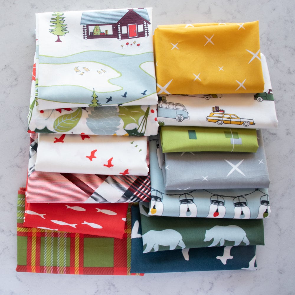 Camp Holiday 13 Piece Organic Cotton Fat Quarter Bundle, Birch Fabrics FQ-BIFCAH, Camping Holiday Fabric, 18 x 22 Fabric Cuts