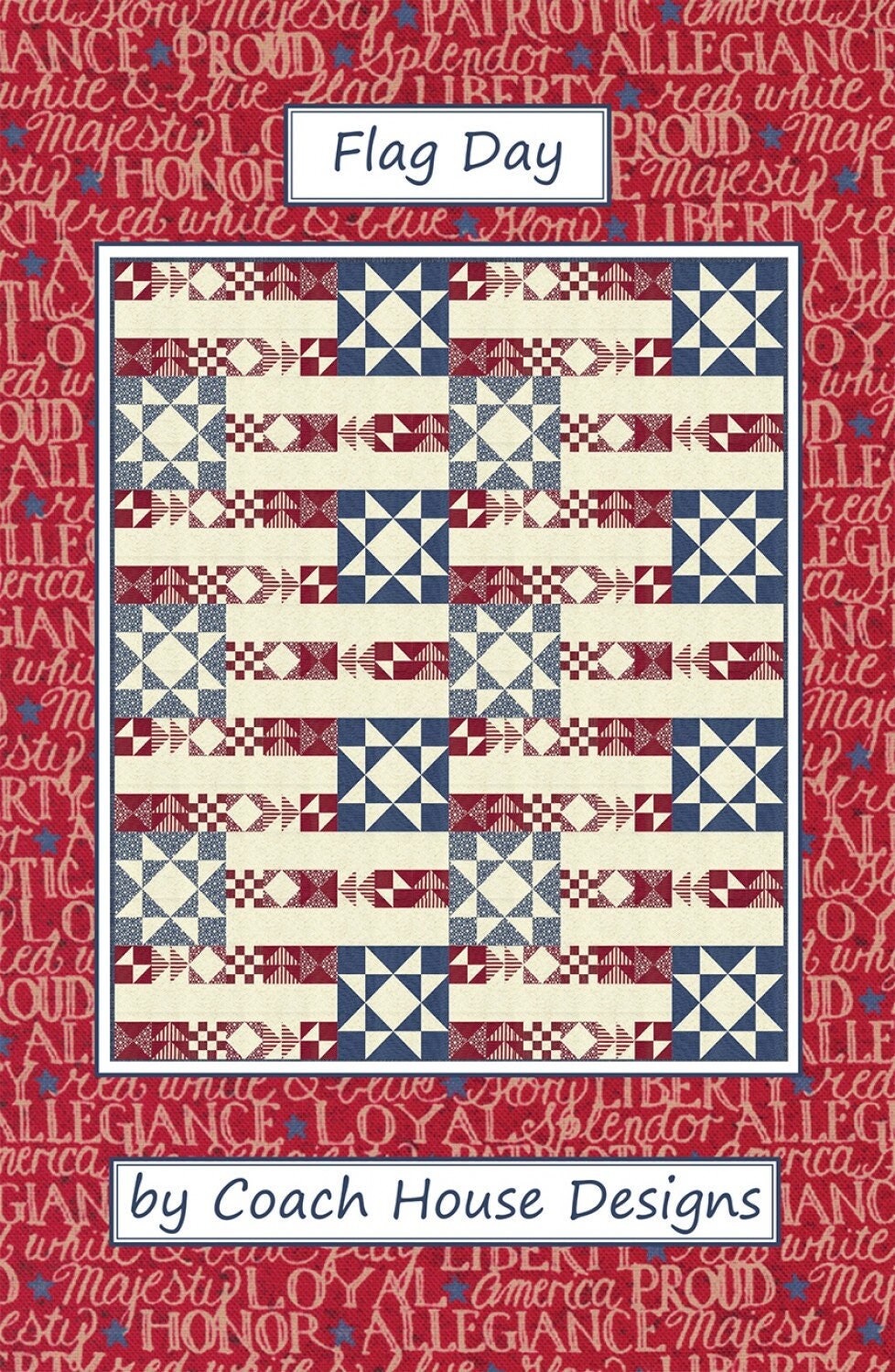 Flag Day Quilt Pattern, Coach House Designs CHD2123, Yardage Friendly American Flag Patriotic Throw Quilt Pattern
