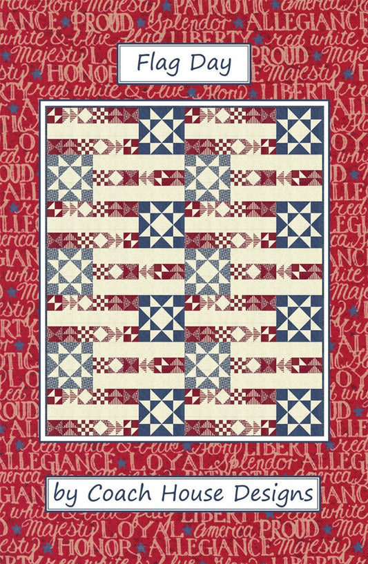 Flag Day Quilt Pattern, Coach House Designs CHD2123, Yardage Friendly American Flag Patriotic Throw Quilt Pattern