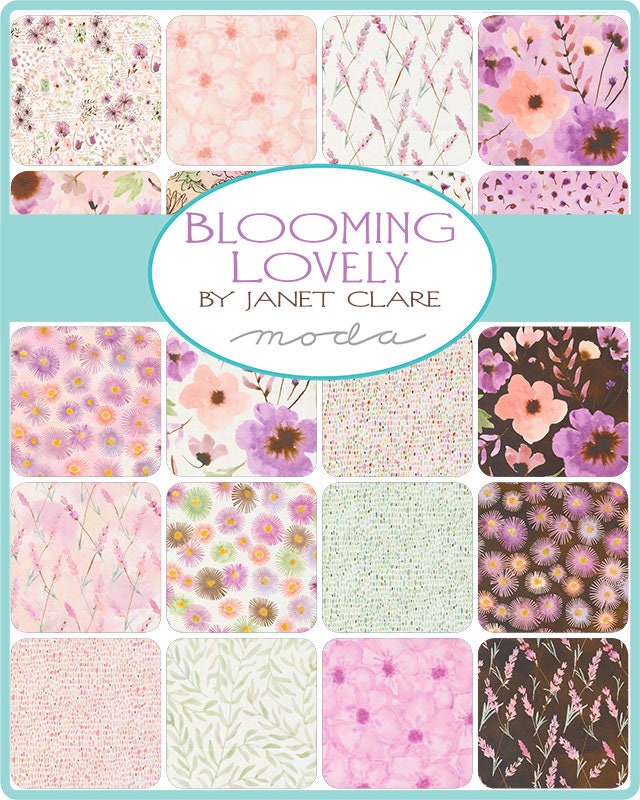 Blooming Lovely Layer Cake, Moda 16970LC, 10" Precut Watercolor Florals in Lavender Pink and Brown Fabric Squares, Janet Clare