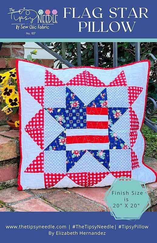 Flag Star Pillow Pattern, The Tipsy Needle TTN107, Yardage Scrap Friendly Patriotic USA Flag Pillow Cover Quilt Pattern