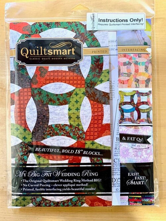 My Big Fat Easy Wedding Ring Classic Pack, Quiltsmart QS20029, Fat Quarter Friendly Applique Quilt, Printed Fusible Interfacing