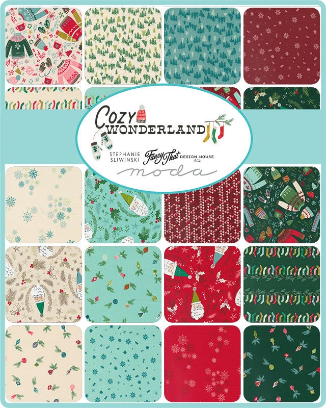 Cozy Wonderland Charm Pack, Moda 45590PP, 5" Precut Christmas Xmas Fabric Charm Squares, Fancy That Design