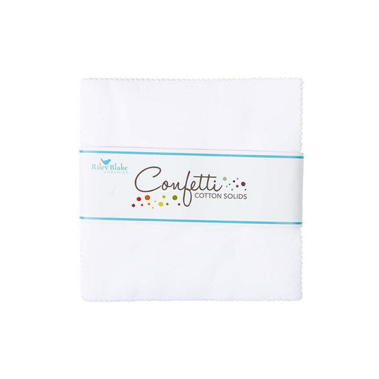 Confetti Cottons Bright White 5" Stacker, Riley Blake 5-120-BWHITE-42, 5" Precut Solid Bright White Cotton Fabric Squares
