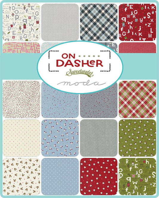 On Dasher Charm Pack, Moda 55660PP, Precut 5" Christmas Xmas Charm Pack Fabric Squares, Low Volume Christmas Fabric, Sweetwater