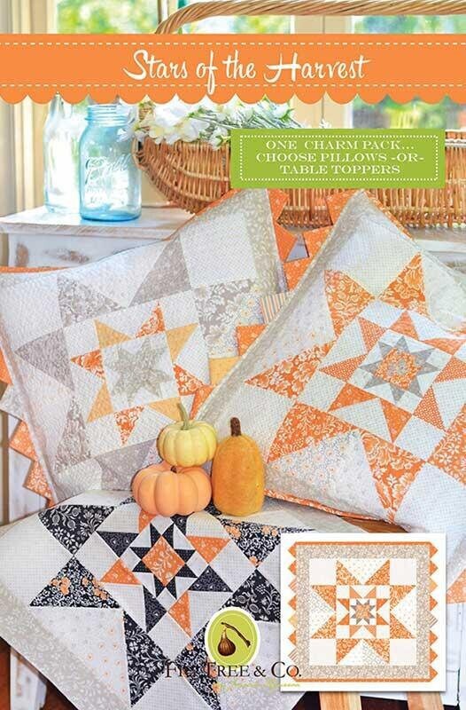 Stars of the Harvest Quilt Pattern, Fig Tree Quilts FTQ1965, Charm Squares Scrap Friendly Star Pillow Cover Table Topper Quilt Pattern