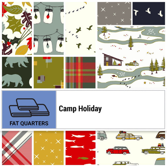 Camp Holiday 13 Piece Organic Cotton Fat Quarter Bundle, Birch Fabrics FQ-BIFCAH, Camping Holiday Fabric, 18 x 22 Fabric Cuts