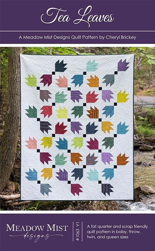 Tea Leaves Quilt Pattern, Meadow Mist Designs MMD1063, Fat Quarter FQ Yardage Scrap Friendly Autumn Fall Leaves Quilt Pattern