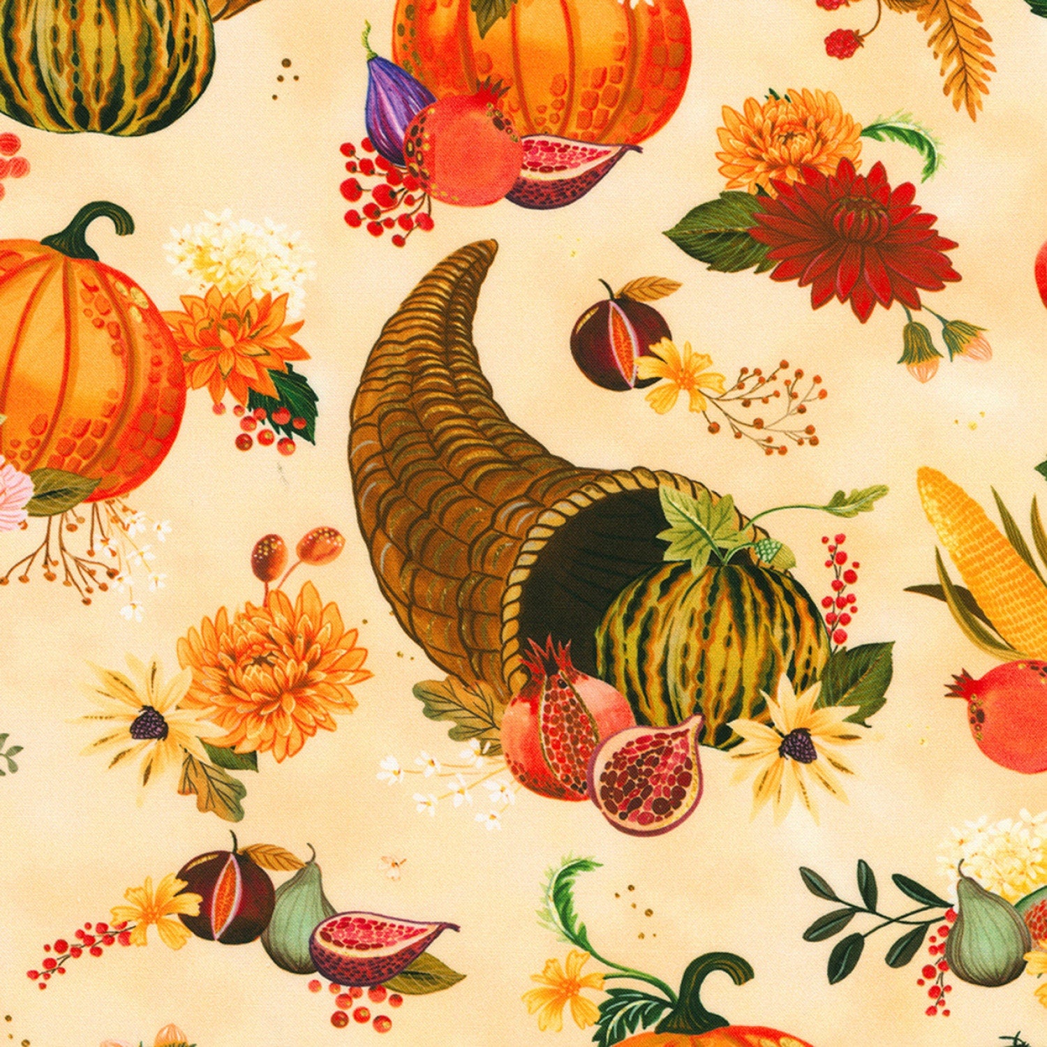 Thankful 20 Piece Fat Quarter Bundle, Robert Kaufman FQ-2151-20, Thanksgiving Turkey Floral Fabric, 18 x 22 Fabric Cuts