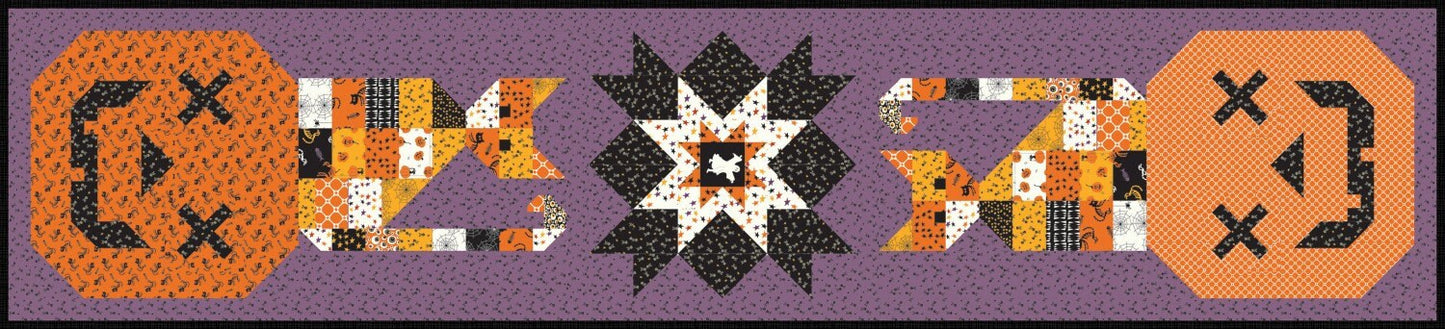 Calico Cats and Jacks Table Runner Quilt KIT, Riley Blake KT-14501, Patchwork Cats Jack O Lanterns Quilt Kit, Sandy Gervais