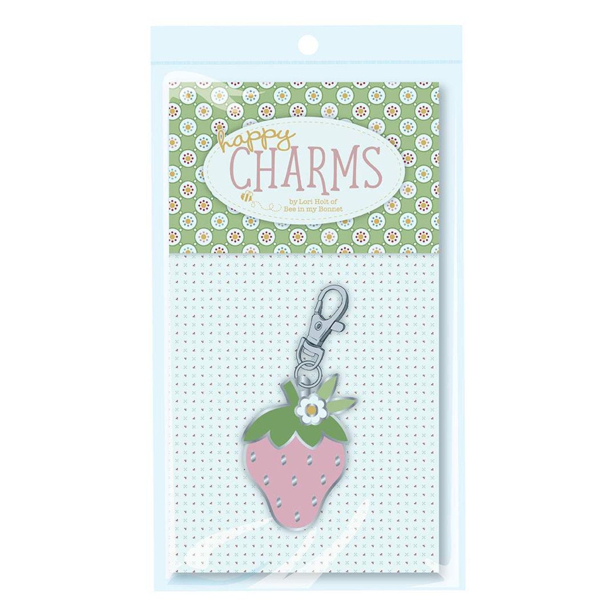 Happy Charms - Strawberry Zipper Pull Keychain Charm, Riley Blake ST-24596, Sewing Quilting Notions, Pink Strawberry Enamel Charm Pull