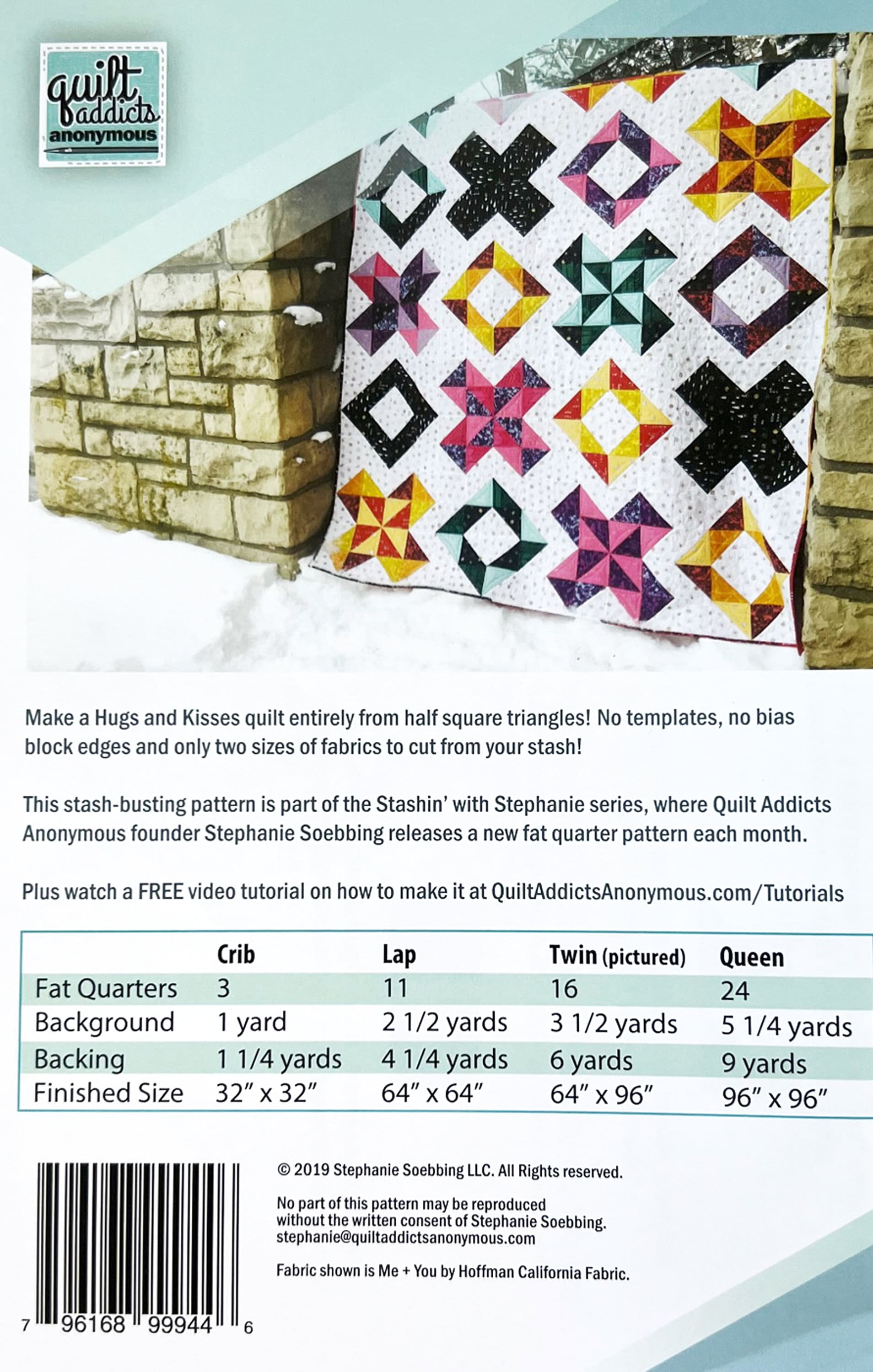 Hugs and Kisses Quilt Pattern, Quilt Addicts Anonymous QAA, Fat Quarter Friendly HST X and O Crib Lap Twin Queen Quilt Pattern