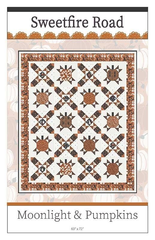 Moonlight and Pumpkins Quilt Pattern, Sweetfire Road SFR0013, Yardage Friendly Autumn Fall Halloween Pumpkins Throw Quilt Pattern, Crabtree