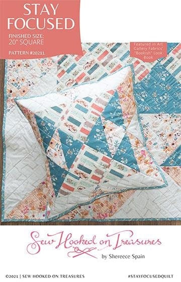 Stay Focused 20" Quilted Pillow Cover Pattern, Sew Hooked on Treasures SHOT-20211, Yardage Friendly Pillow Cover Quilt Pattern