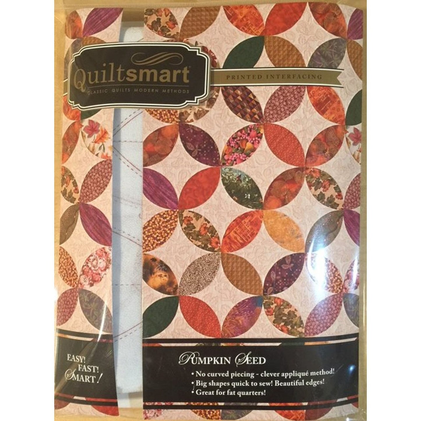 Pumpkin Seed Classic Pack, Quiltsmart QS 20013, Fat Quarter Yardage Friendly Orange Peel Quilt Pattern, Printed Fusible Interfacing