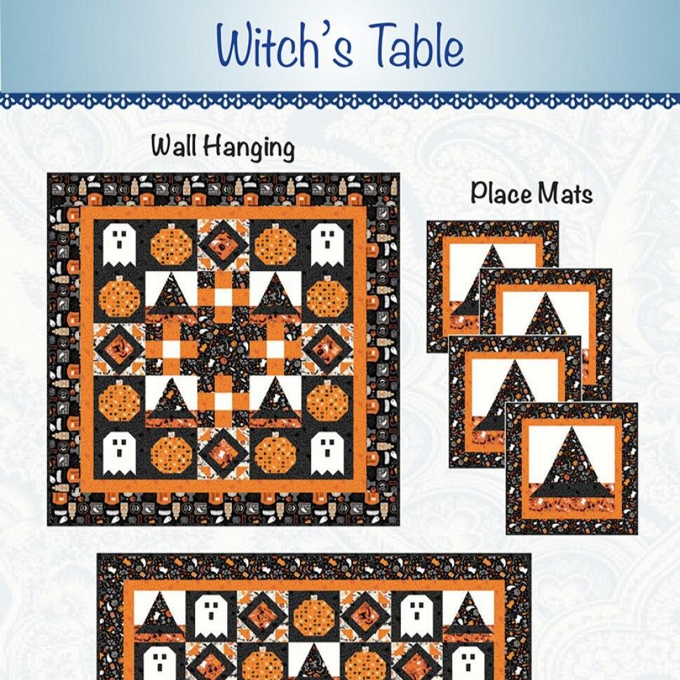 Witch's Table Halloween Quilt Pattern, BTBQ448, Yardage Friendly Halloween Runner Place Mats Topper Quilt Pattern, Bound to Be Quilting