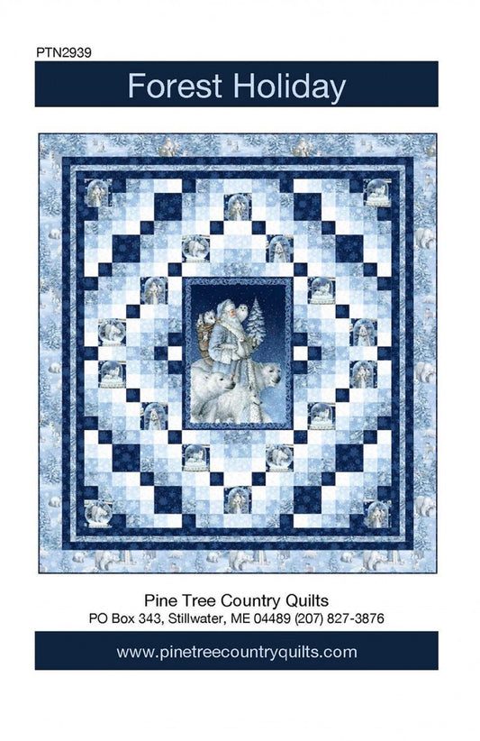 Forest Holiday Panel Frame Quilt Pattern, Pine Tree Country Quilts PTN2939, 24" Fabric Panel Friendly Vertical Panel Frame Quilt Pattern