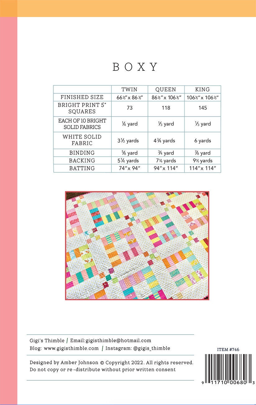 Boxy Quilt Pattern, Gigi's Thimble GT746