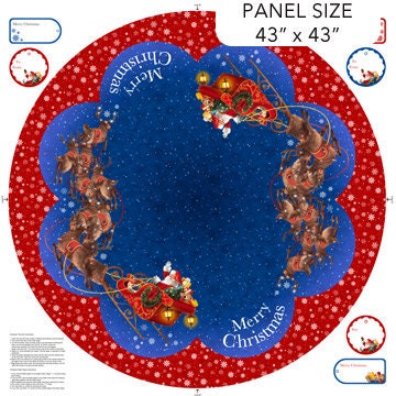 Twas the Night Before Christmas - Santa in Sleigh 43" Tree Skirt Fabric Panel, Northcott DP27021-48, Christmas Xmas Quilt Panel