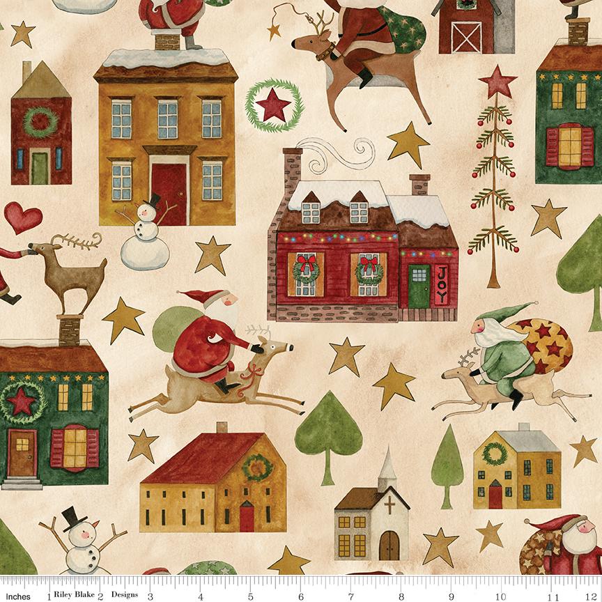 Up on the Housetop 21 Fat Quarter Bundle, Riley Blake FQ-14730-21, 18 x 22 Fabric Cuts, Whimsical Christmas Xmas Santa Fabric, Teresa Kogut