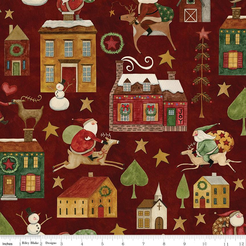 Up on the Housetop 21 Fat Quarter Bundle, Riley Blake FQ-14730-21, 18 x 22 Fabric Cuts, Whimsical Christmas Xmas Santa Fabric, Teresa Kogut