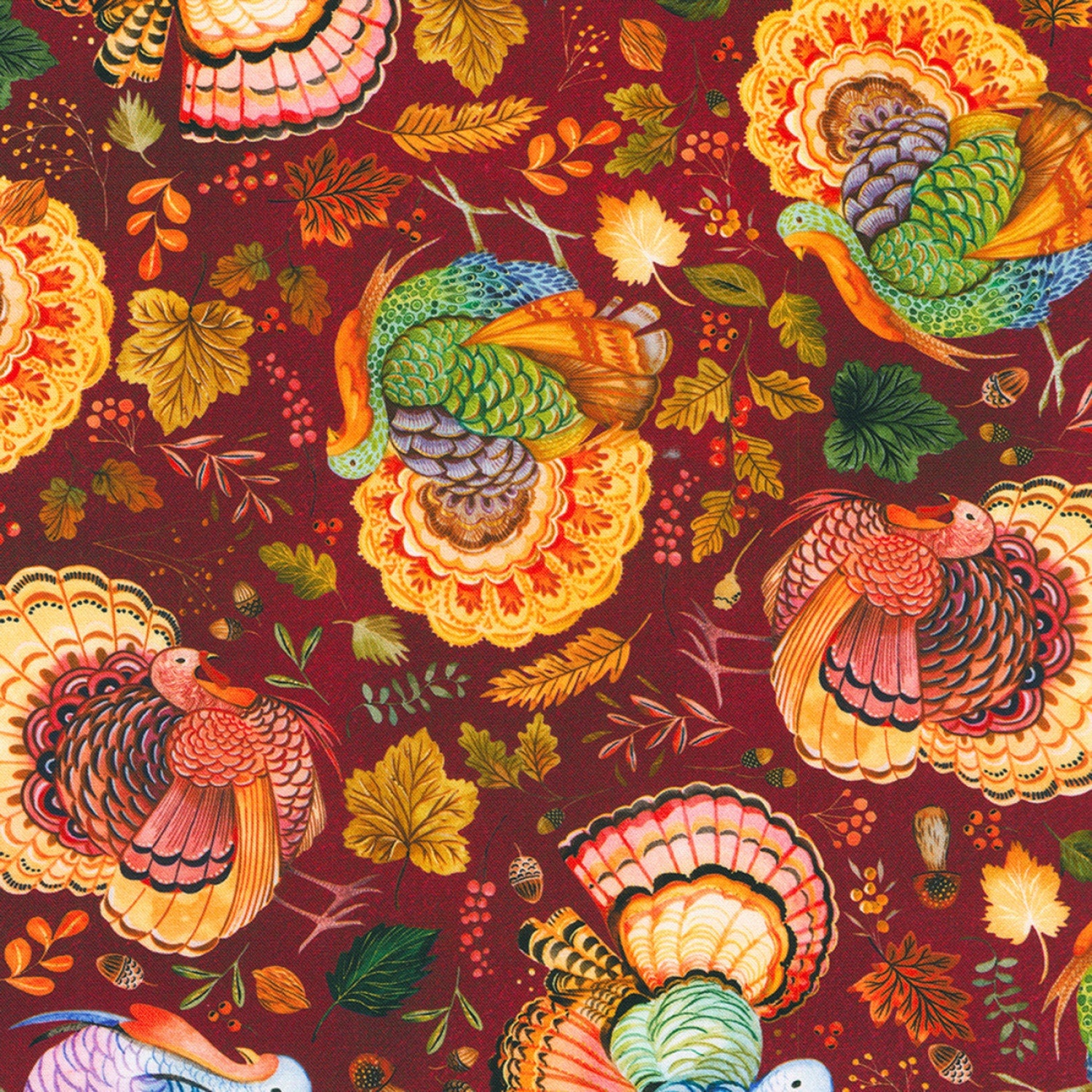 Thankful 20 Piece Fat Quarter Bundle, Robert Kaufman FQ-2151-20, Thanksgiving Turkey Floral Fabric, 18 x 22 Fabric Cuts