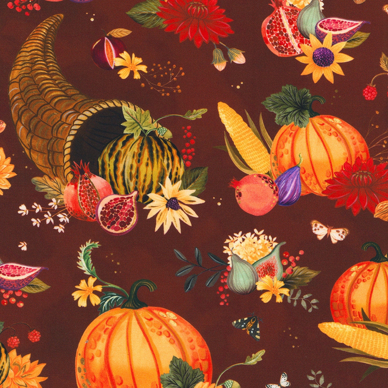 Thankful 20 Piece Fat Quarter Bundle, Robert Kaufman FQ-2151-20, Thanksgiving Turkey Floral Fabric, 18 x 22 Fabric Cuts