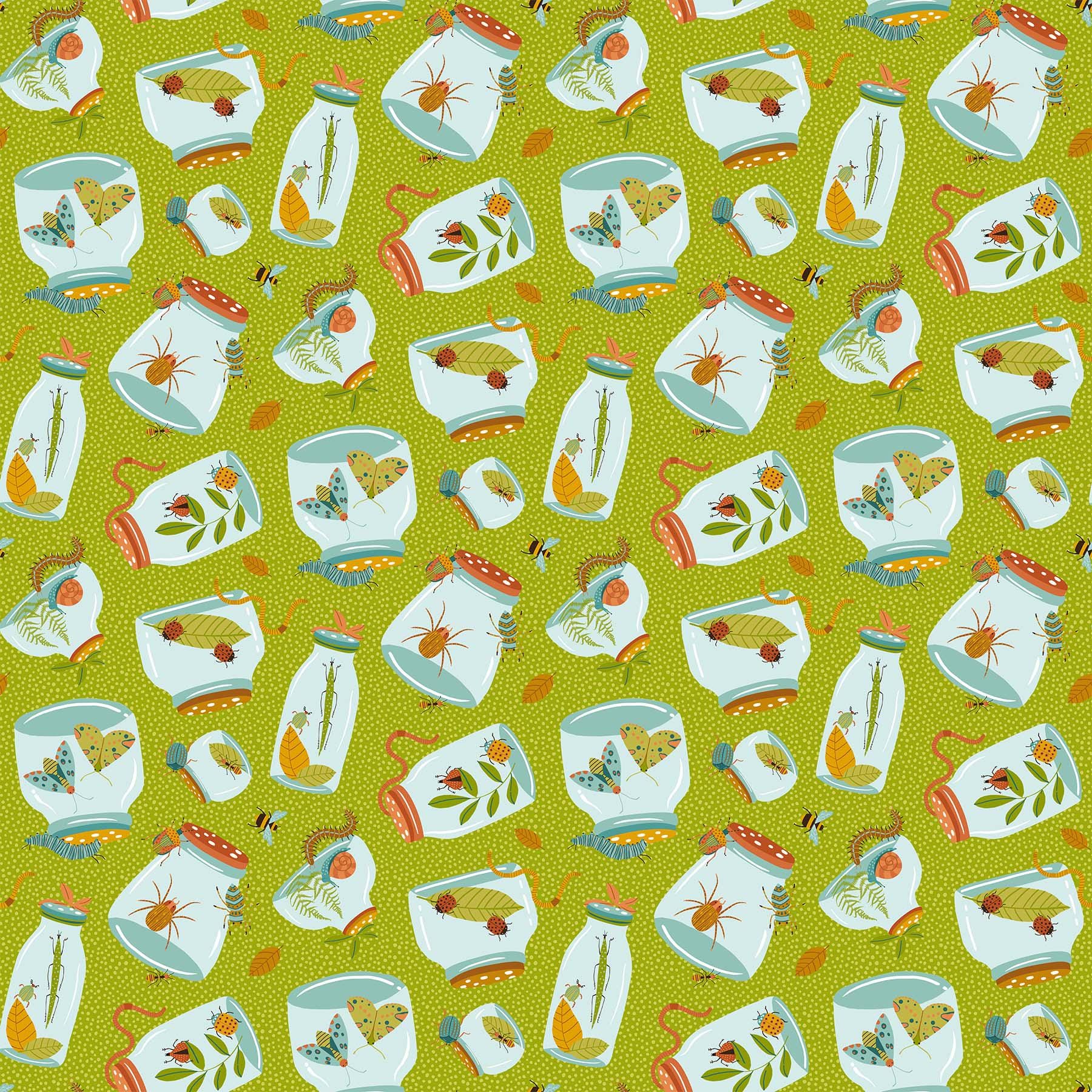 Backyard Bug Collector Tiles, Northcott TBACKY42-10, 10" Precut Juvenile Novelty Bugs Cotton Quilt Fabric Squares, Deborah Edwards