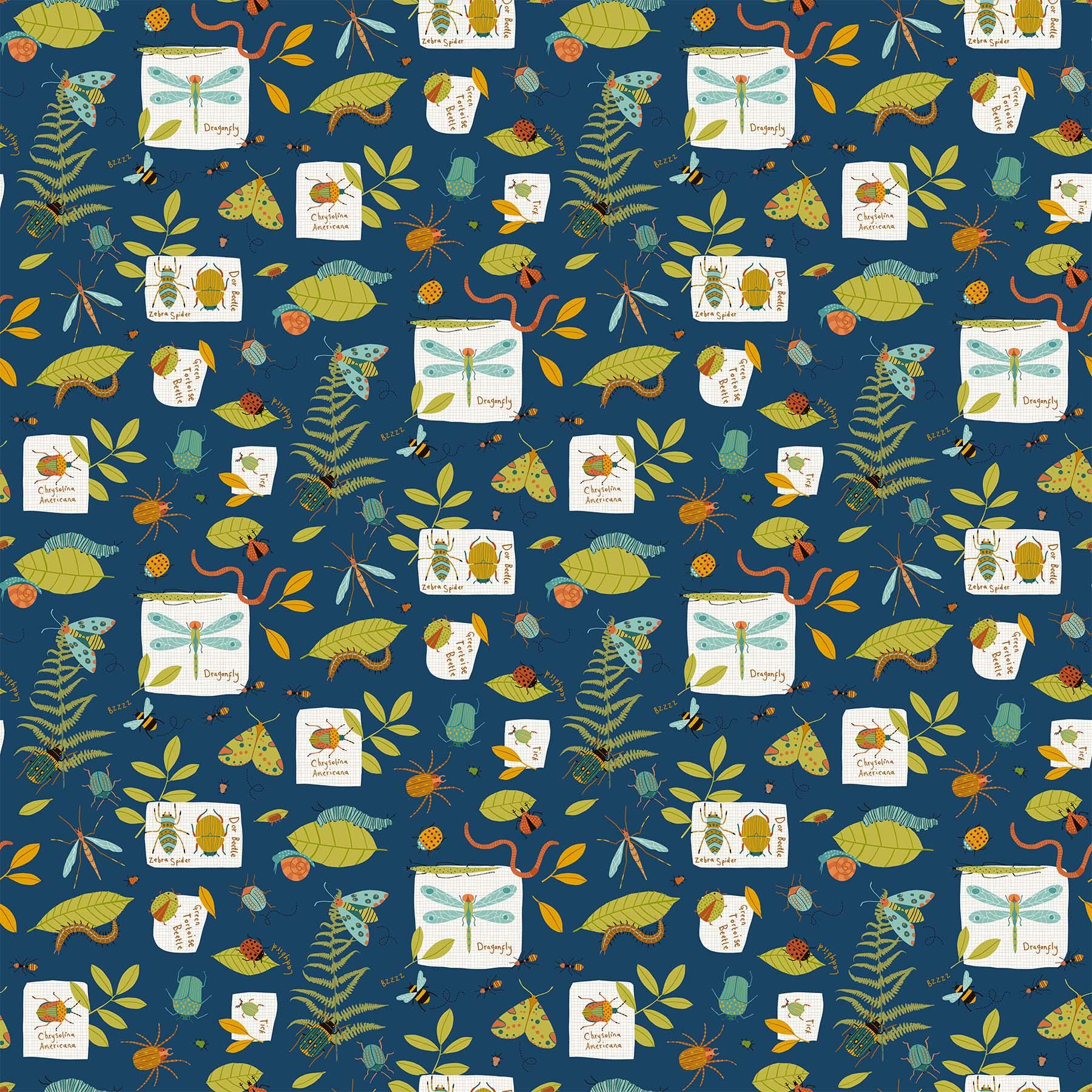 Backyard Bug Collector Tiles, Northcott TBACKY42-10, 10" Precut Juvenile Novelty Bugs Cotton Quilt Fabric Squares, Deborah Edwards