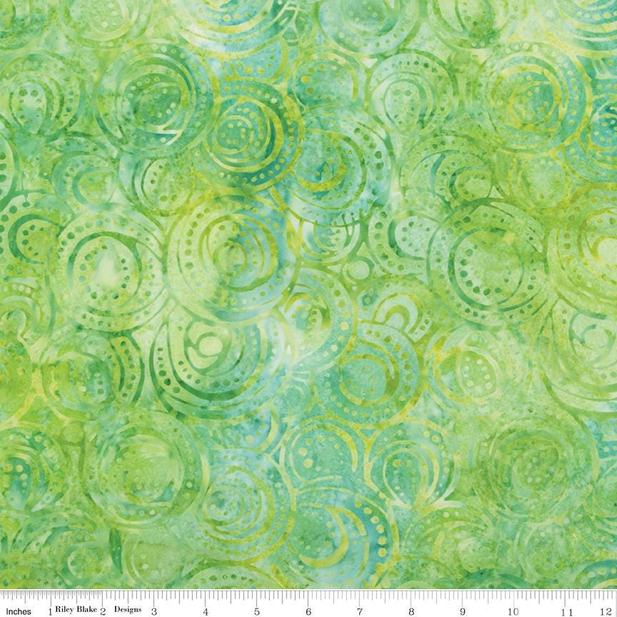 Expressions - That Summer Feelin' Sea Green Batik Fabric, Riley Blake BTAP1214, Green Teal Tonal Swirls Dots Tjap Batiks, By the Yard