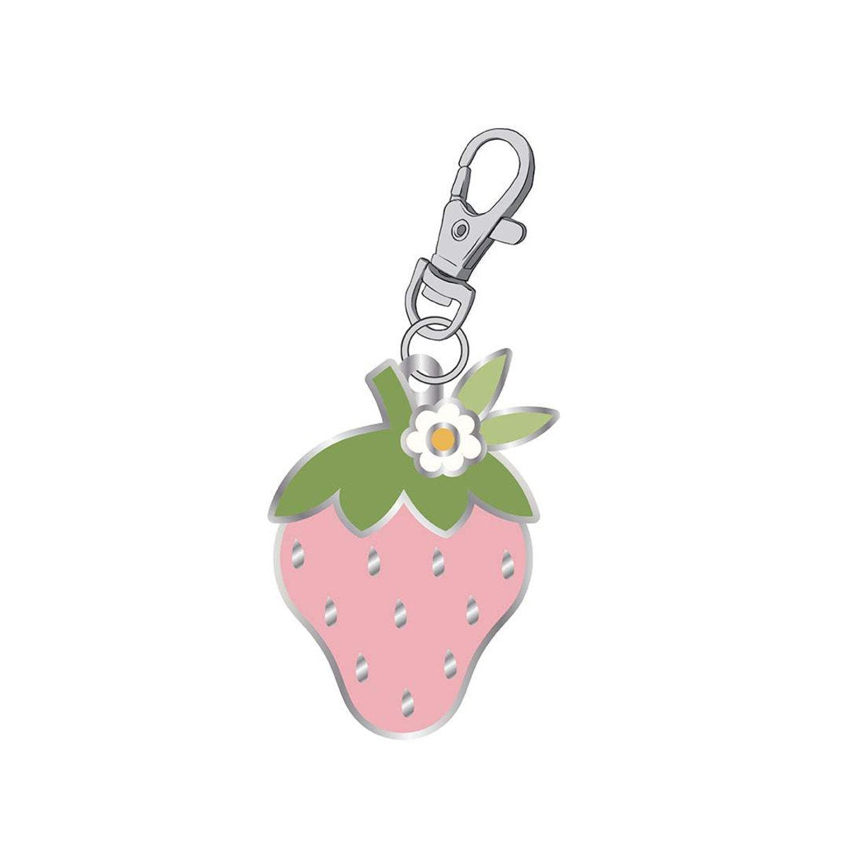 Happy Charms - Strawberry Zipper Pull Keychain Charm, Riley Blake ST-24596, Sewing Quilting Notions, Pink Strawberry Enamel Charm Pull