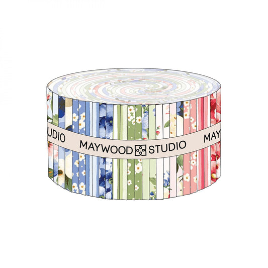 Windflower 2.5" Strips, Maywood Studio ST-MASWIFL, 2.5" Floral Precut Fabric Strips, Pink Green Blue Fabric Strip Roll