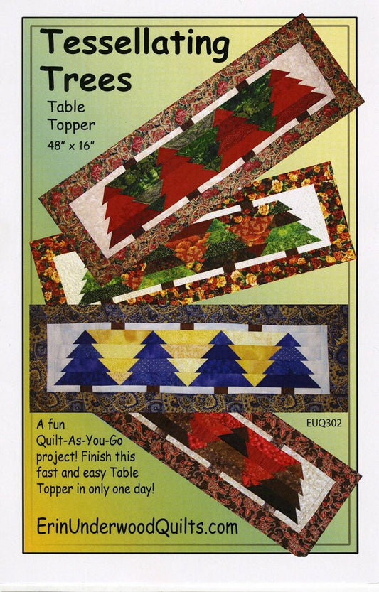 Tessellating Trees Quilt Pattern, Erin Underwood EUQ302, Christmas Tree Table Runner Pattern, Quilt As You Go Table Quilt Pattern