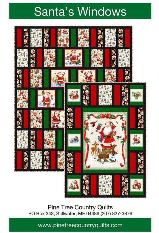 Santa's Windows Panel Frame Quilt Pattern, Pine Tree Country Quilts PT2097, Fabric Panel Friendly Wall or Throw Quilt Pattern